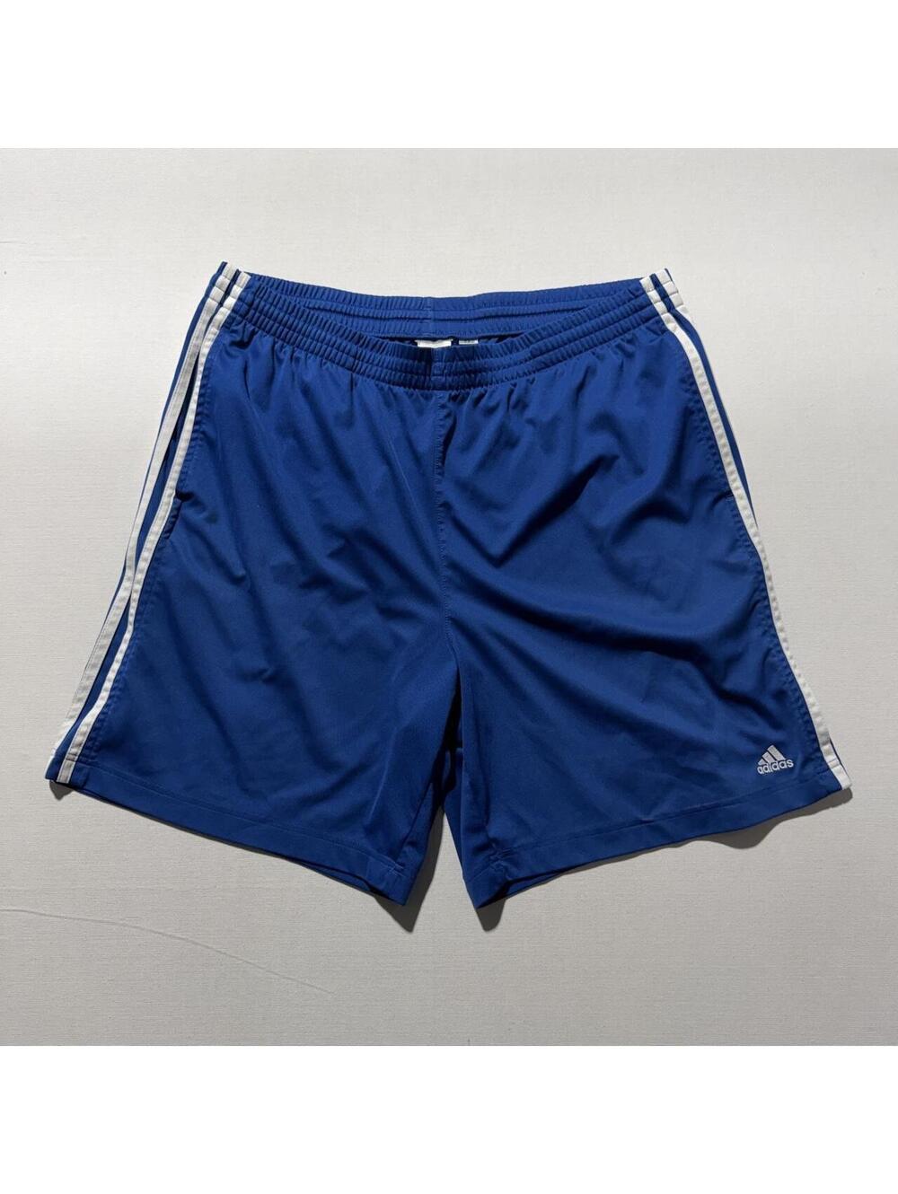 Y2k Adidas blue shorts with white stripes
